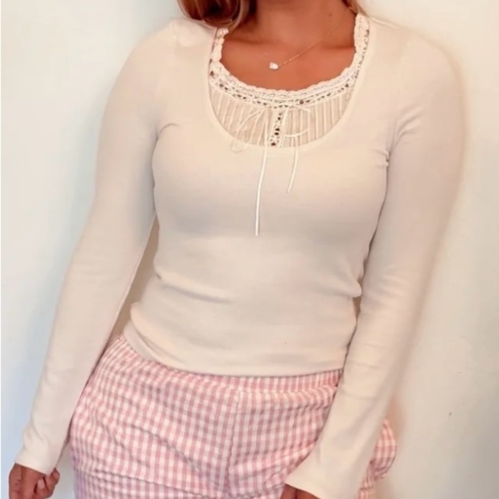 Elegant Cream Lace Trim Top